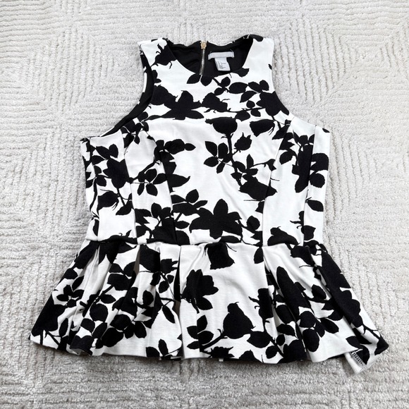 H&M Tops - H&M Peplum Top Women's Large Black White Floral Sleeveless Office Chic Mod Work